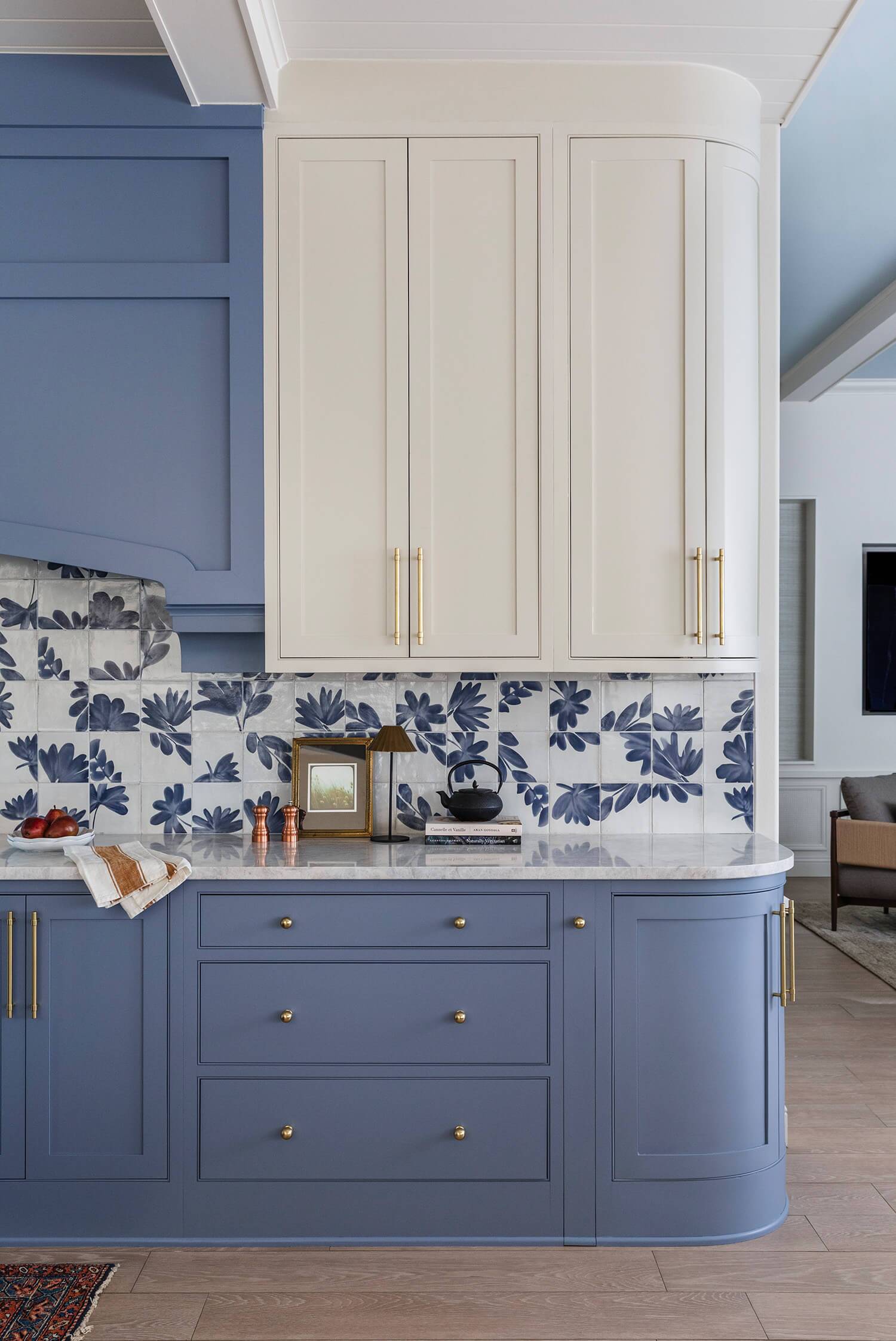 Transitional blue kitchen interior design firm Florida