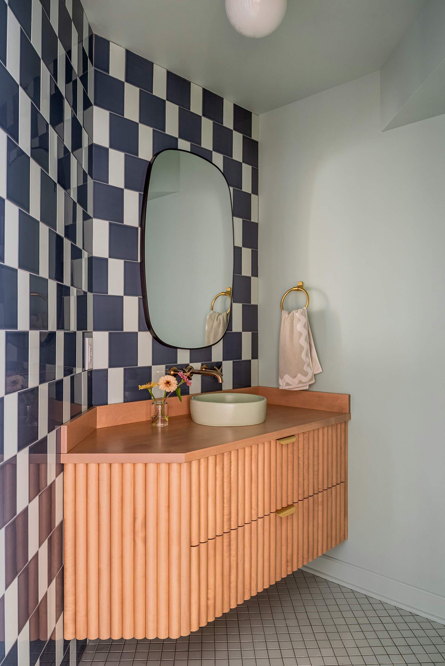 custom blue tile bathroom cement sink