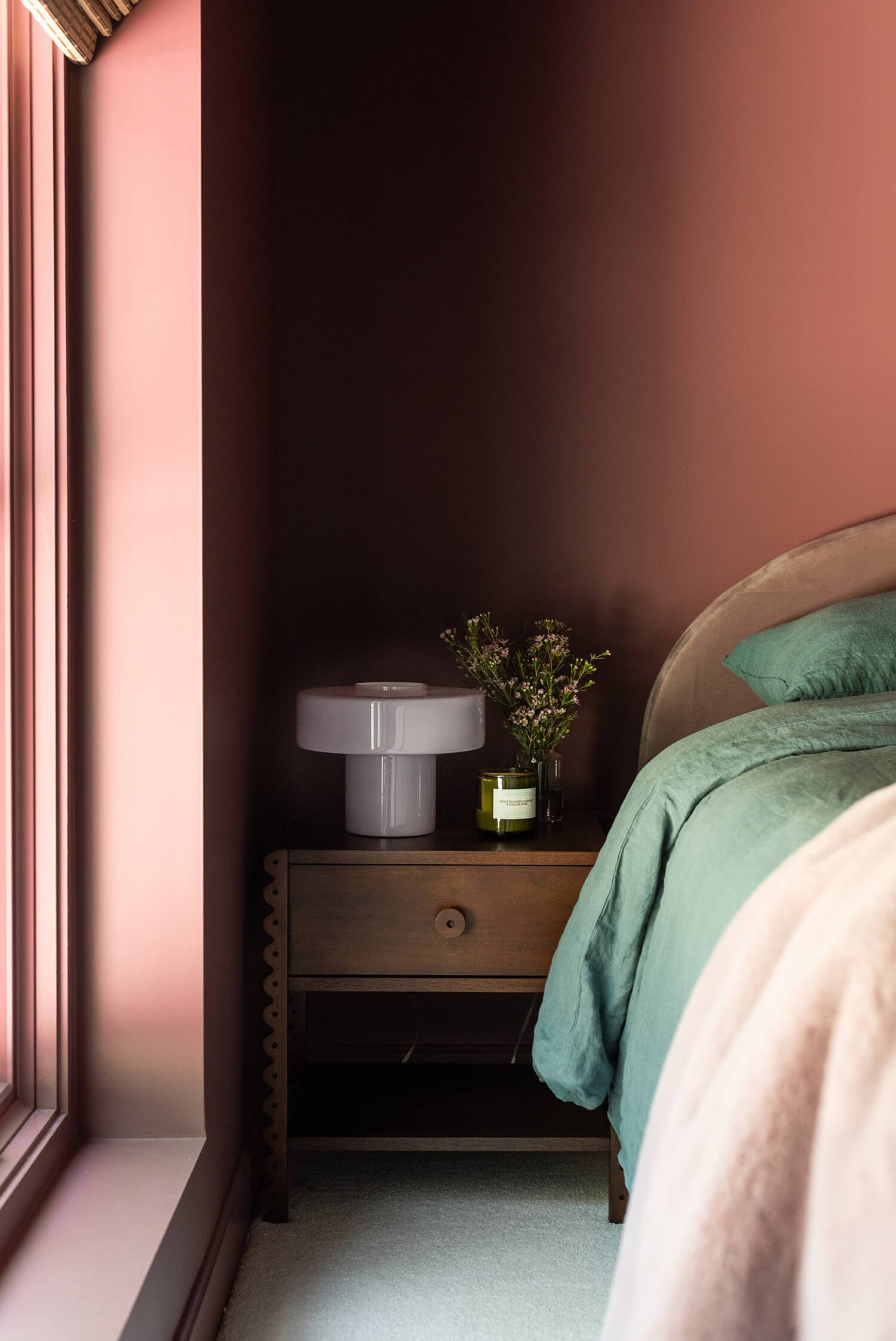 deep red guest bedroom