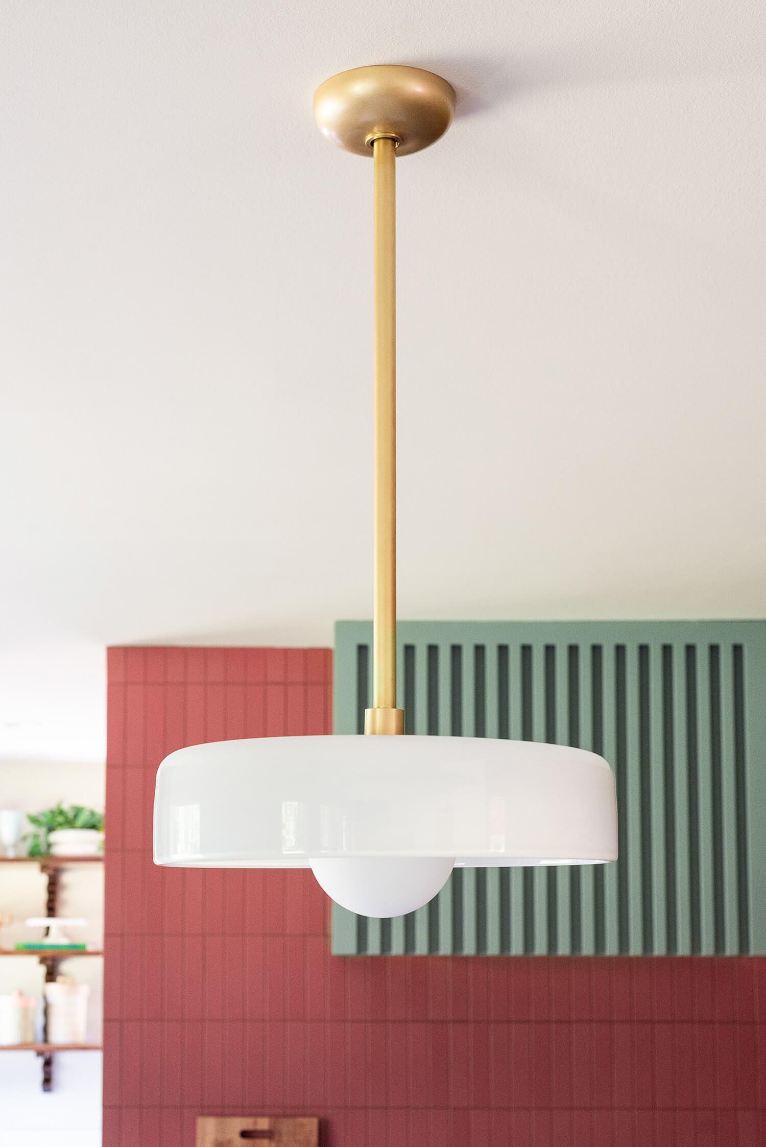 custom range hood midcentury lighting